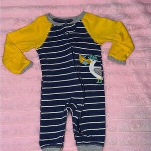 Carter's Navy Striped Footless Pajamas with Yellow Sleeves